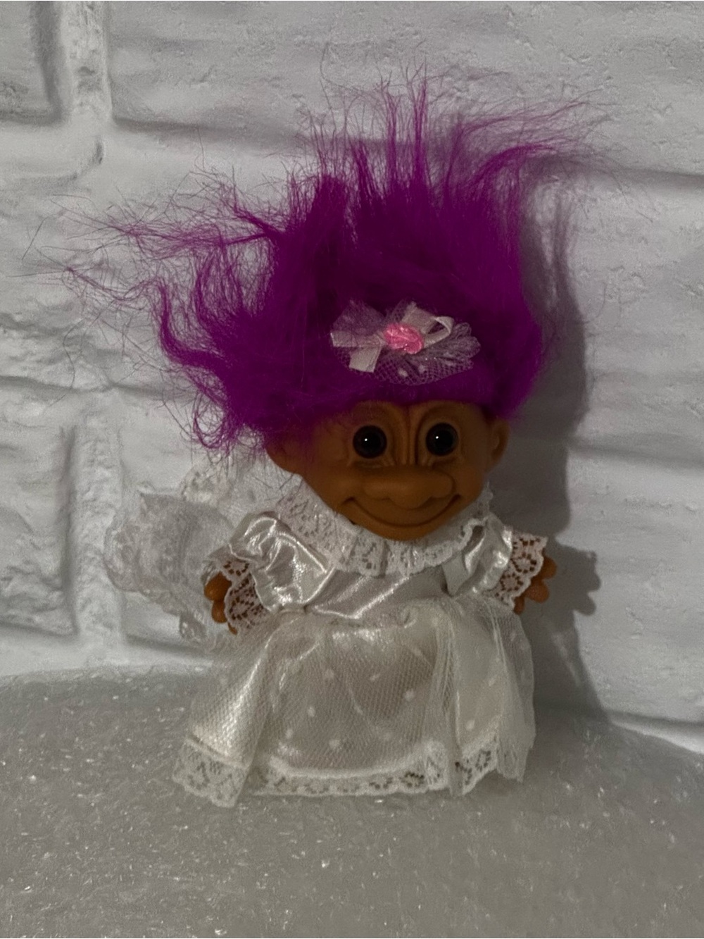 Vintage 90s Russ Trolls Purple Hair Bride with Veil Marriage Pretend Play Toy